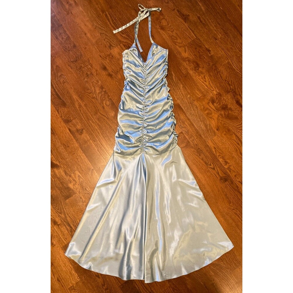 Jessica McClintock Vintage Blue Ruched Halter Neck Prom Formal Dress Size 2 - Picture 8 of 14